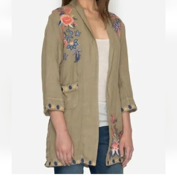 Johnny Was Tiwa  Embroidered Heavy Linen Coat - Picture 8 of 14